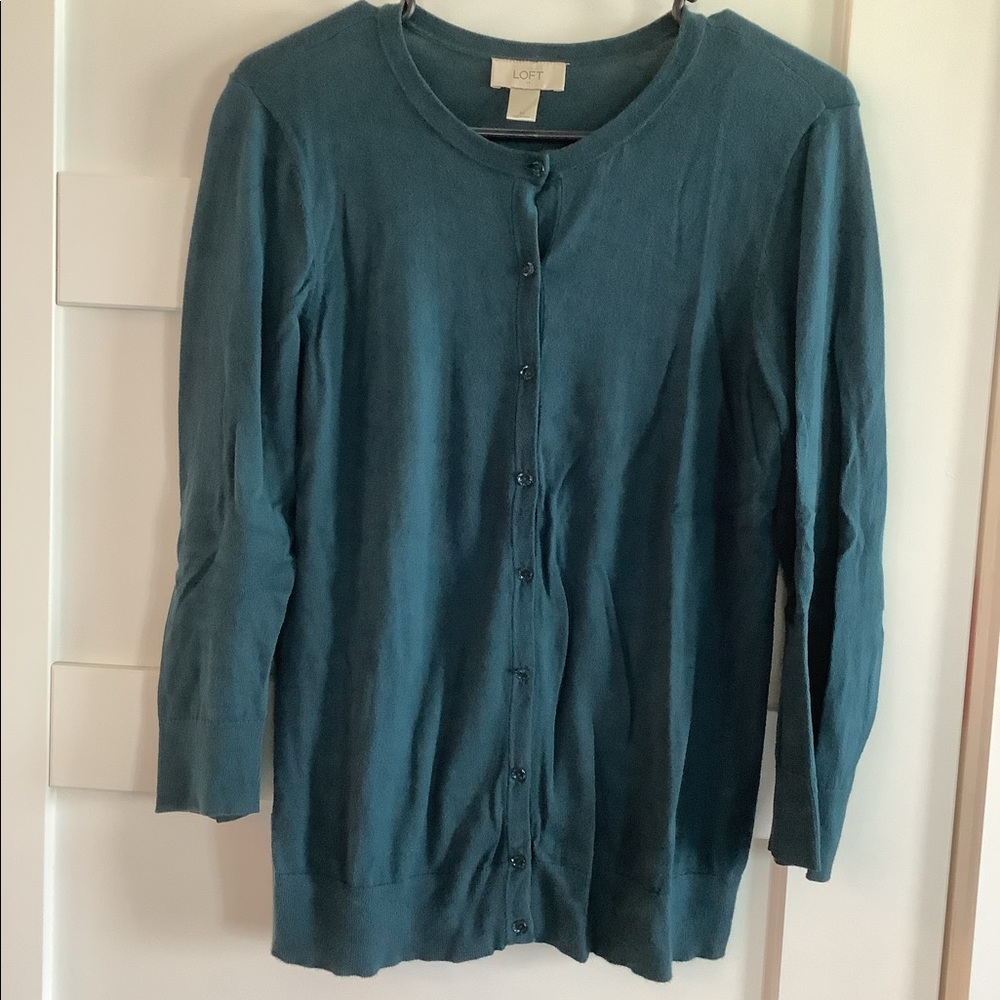 Loft green 3/4 sleeve cardigan